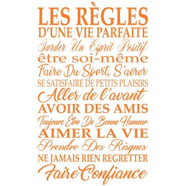 Sticker Texte Citation Les Regles D Une Vie Parfaite 50x30 Cm Orange Tex038 Cdiscount Maison
