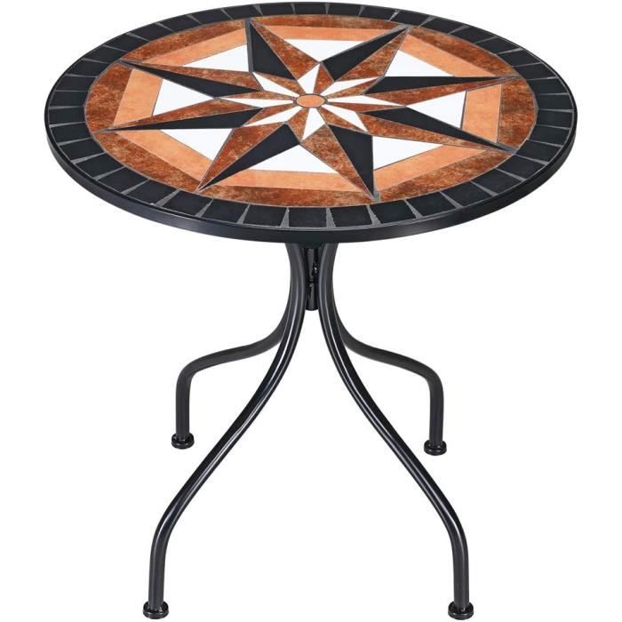 Table De Balcon En Acier Et Ciment Avec Mosaïque - 75x65x62 Cm - Crochets Métal Intégrés - Marque Tectake