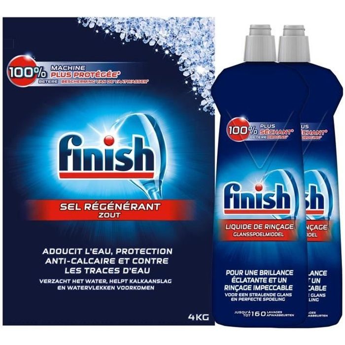 Sel Régénérant LaveVaisselle 4kg + Liquide de Rinçage LaveVaisselle 2x800 ml Cdiscount