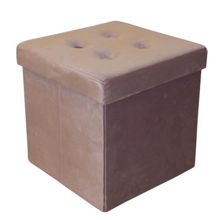 cotton wood pouf coffre pliable velours - 35 x 35 x 35 cm - vieux rose