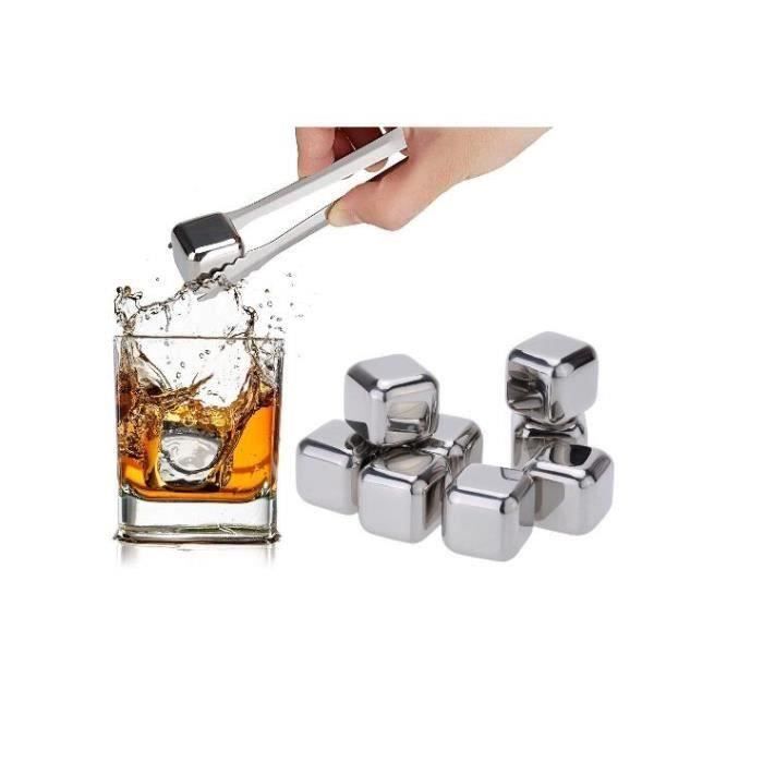 Pierre à Whisky Cubes Inox Réutilisables - Lot De 8 Avec Pince Et Boîte Auto-réfrigérante - Refroidit Sans Diluer - Cadeau Pour Hommes