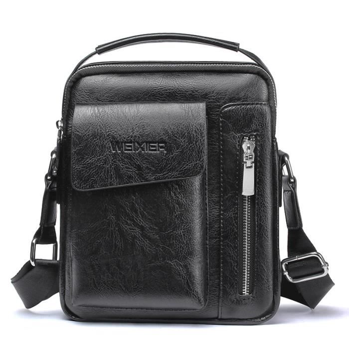 Sacoche Bandoulière Homme En Simili Cuir (PU) Noir - Neuf Avec Étiquettes, Idéale Affaires/Voyage