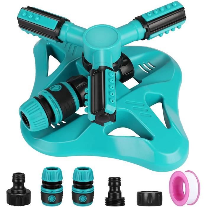 Arroseur Jardin Automatique 360° à 3 Bras - Système Irrigation Pelouse, Potager - ABS Jaune, 6 Trous