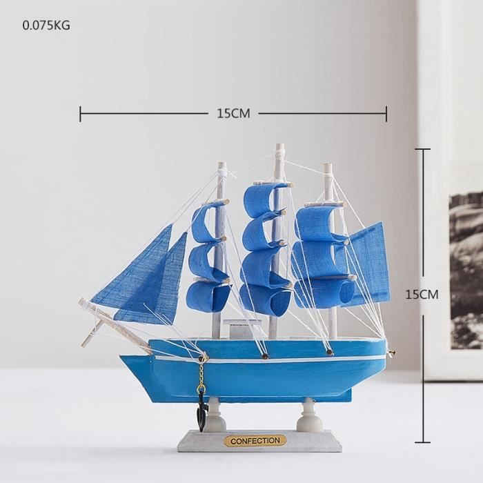 Modèle Bateau à Voile En Bois Molyorch - Décoration Nautique 19.5x15cm - Style Rétro Avec Filet De Pêche
