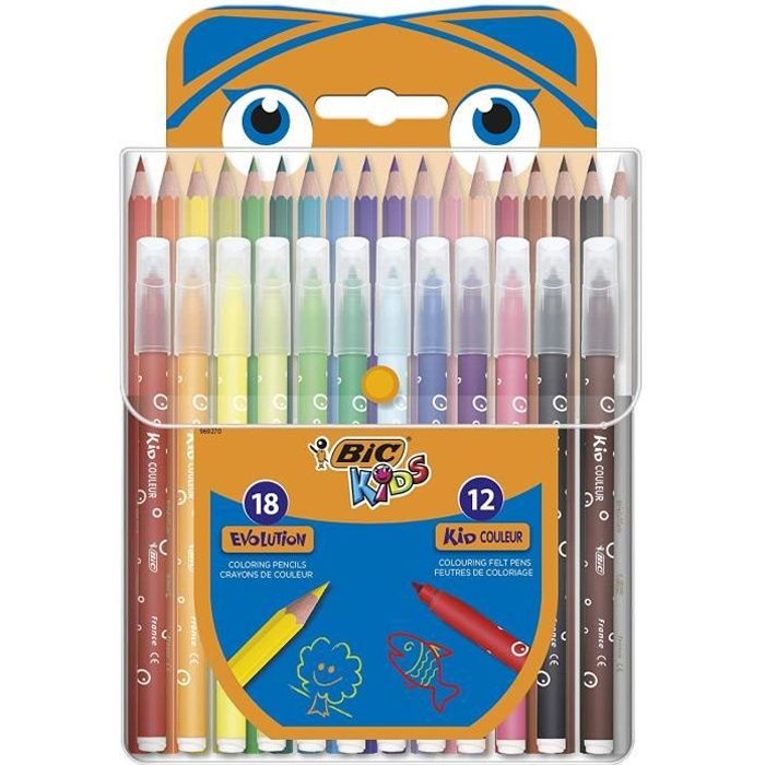 Bic Kids Kit De Coloriage 18 Crayons De Couleur 12 Feutres Etui Plastique De 30 964827 Cdiscount Beaux Arts Et Loisirs Creatifs