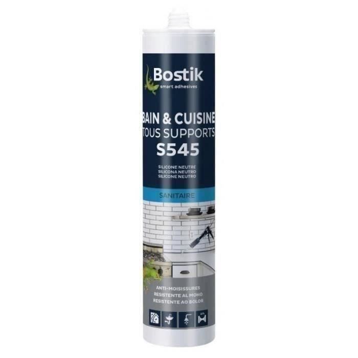 Mastic d'Etanchéité Bain & Cuisine en Silicone BOSTIK S545 Tous Supports - Anti-moisissures - Blanc 