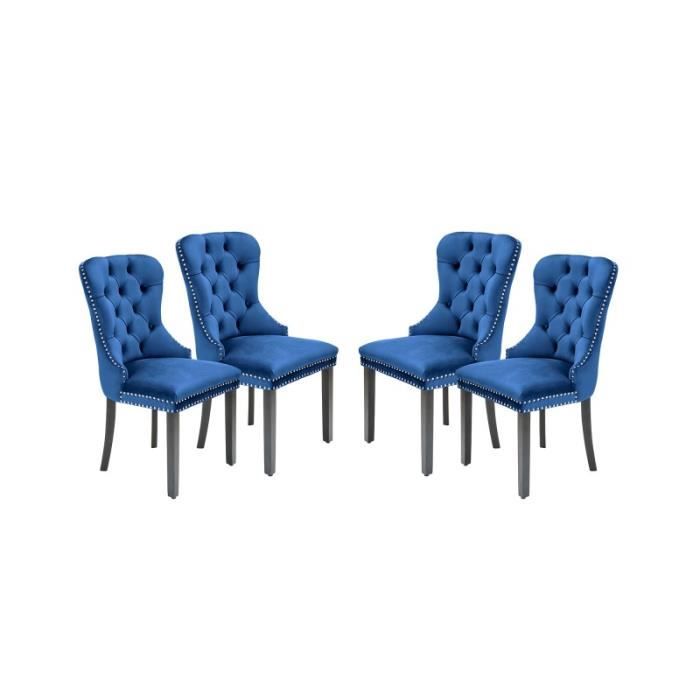lot de 4 chaises capitonnées en velours - bleu
