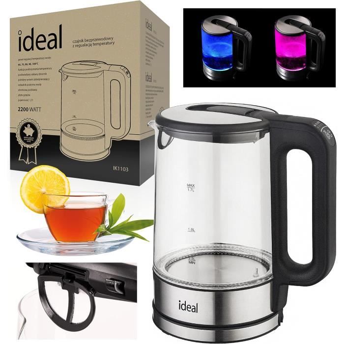 zilan z şekil, Bouilloire en verre LED, différentes couleurs, écran numérique, 1,7lt, 5 réglages différents, Bouilloire sans fil avec corps en verre à haut borosilicate à 360°, 2200W zilan z şekil, Bouilloire en verre LED, différentes couleurs, écran numérique, 1,7lt, 5 réglages différents, Bouilloire sans fil avec corps en verre à haut borosilicate à 360°, 2200W