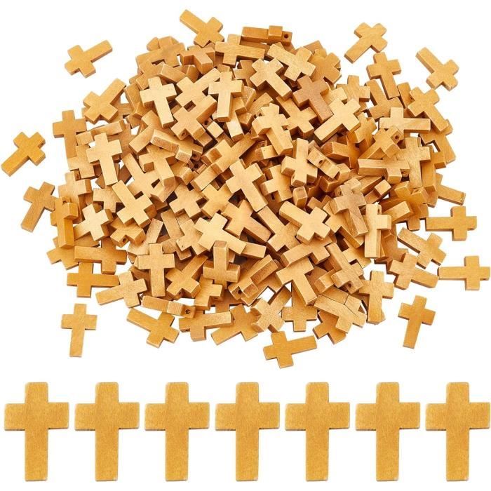 Lot De 50 Pendentifs Croix En Bois Naturel - Petites Croix Pré-percées Pour Création Bijoux, Bracelets, Porte-clés - DIY - 10