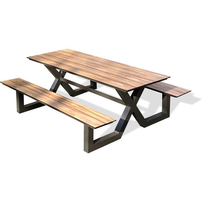 Table de jardin avec bancs - Gris anthracite - Aluminium et HPL effet bois - 210 x 174 cm - Vancouver