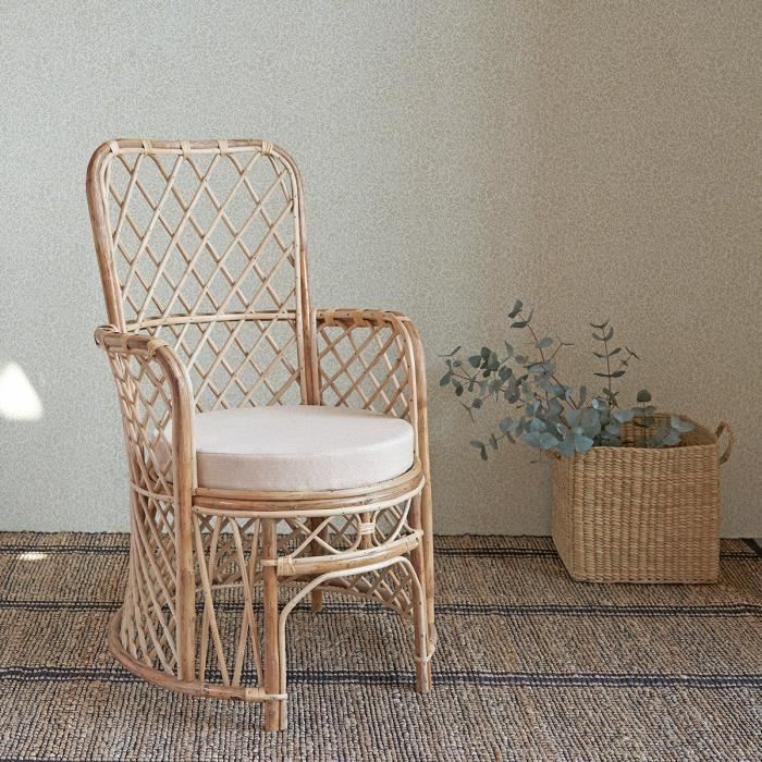 fauteuil en rotin naturel avec coussin en coton