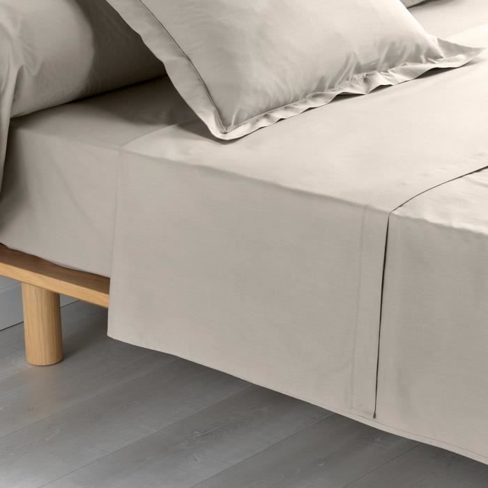 CDaffaires Drap plat 1 personne 180 x 290 cm percale uni 78 fils percae +p. bourdon Lin