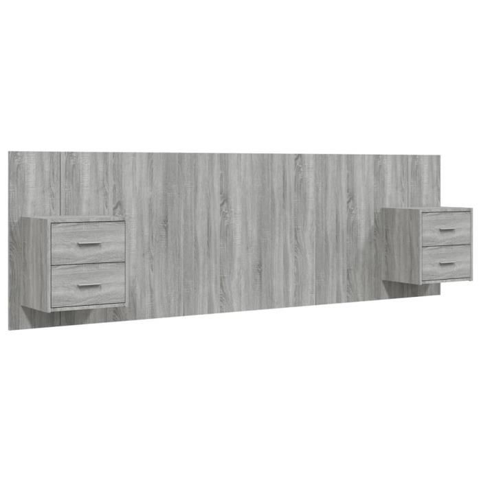 Tête de lit avec armoires - GAROSA - Sonoma gris - Bois dingénierie - 2 tables de chevet - Dimensions 160 cm