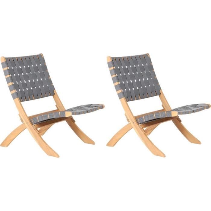 Lot de 2 fauteuils de jardin VERONE en bois d'acacia FSC et corde - coloris gris