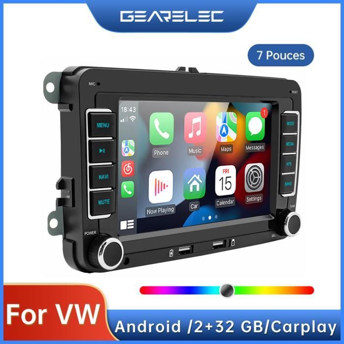 GEARELEC Autoradio 7 Pouces pour VW Android 10.1 avec CarPlay GPS Navigation WiFi Bluetooth RDS FM AM