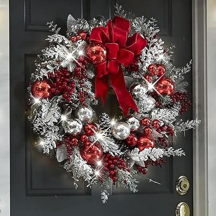 Couronne De Noël En Forme De Larme 50x30 Cm – Guirlande Artificielle Sapin, Boules & Nœud Papillon Pour Porte & Mur