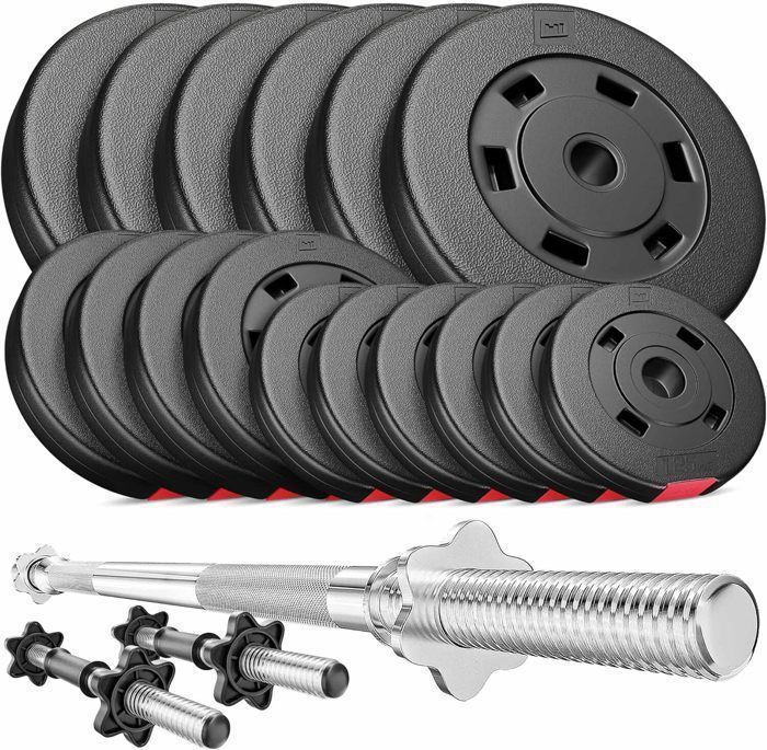 Hop-Sport Ensemble dhaltères 58 kg avec Barre longue 167 cm Barres courtes 45 cm Disques de poids 6x5 kg 4x25 kg 6x125 kg