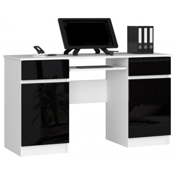 mona - bureau informatique style moderne - 135x77x50 - 2 portes+2 tiroirs - noir