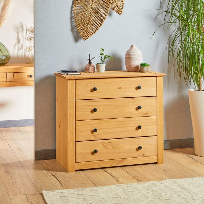 Commode 6 Tiroirs TOMI 110 Cm - Bois Hêtre, Rangement Maxi Pour Chambre Ou Dressing