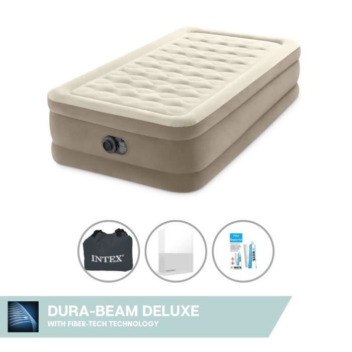 Matelas Gonflable Intex 1 Place – 99 X 191 X 25 Cm, Structure Dura-Beam, Beige