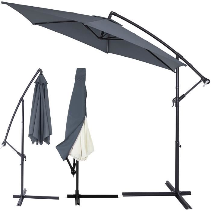 KINGSLEEVE® Parasol déporté inclinable anthracite Ø 330cm Pare-soleil en aluminium avec manivelle housse Protection solaire jardin