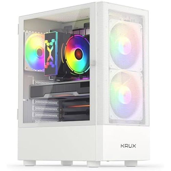 KRUX Vako KRXD005 Boîtier de PC de Gaming ATX mATX Blanc 2 Ventilateurs de 140 mm intérieur spacieux boîtier PC ATX Bon Flux