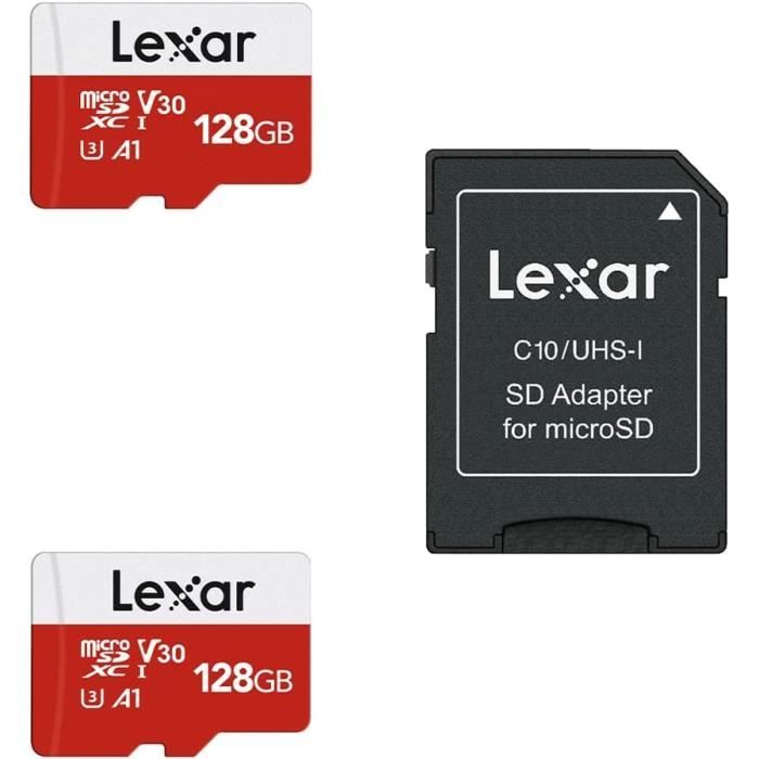Lexar Carte Micro SD 128 Go, Carte Memoire microSDXC + Adaptateur SD,  microSD Vitesse de Lecture Allant jusqu'a 100 Mo/s, A1, U3 - Cdiscount  Appareil Photo