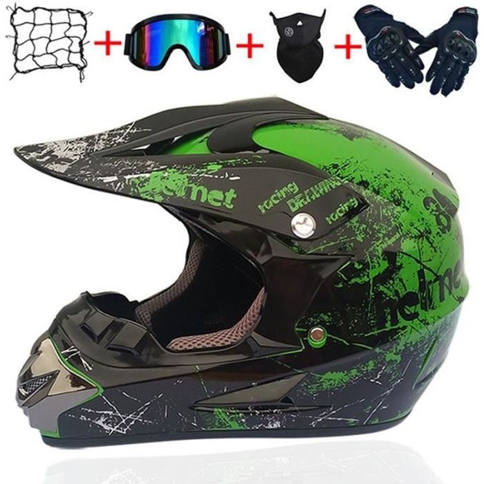 Casque Moto Cross Et Enduro Adulte Motocross Casque Course avec Filet Lunettes Gants Masque Homme Femme Vert floral Cdiscount Auto