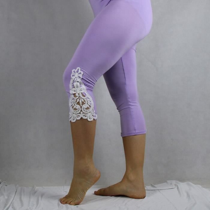 YESET Femme Capri Legging longueur 3/4 avec dentelle de coton pantalons court
