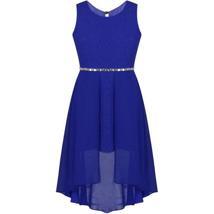 Iixpin Enfant Fille Robe de Ceremonie Soiree Strass Mousseline de Soie sans Manches 6 14 Ans Bleu Bleu Cdiscount Pret a Porter