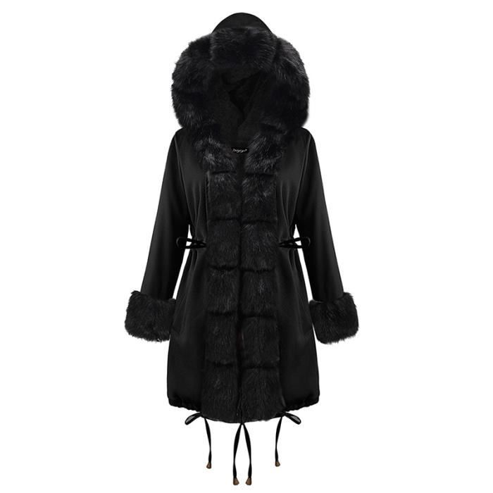 Doudoune Femme MOBIGARLAN Grand col fourrure Noir Street Hipster Camouflage