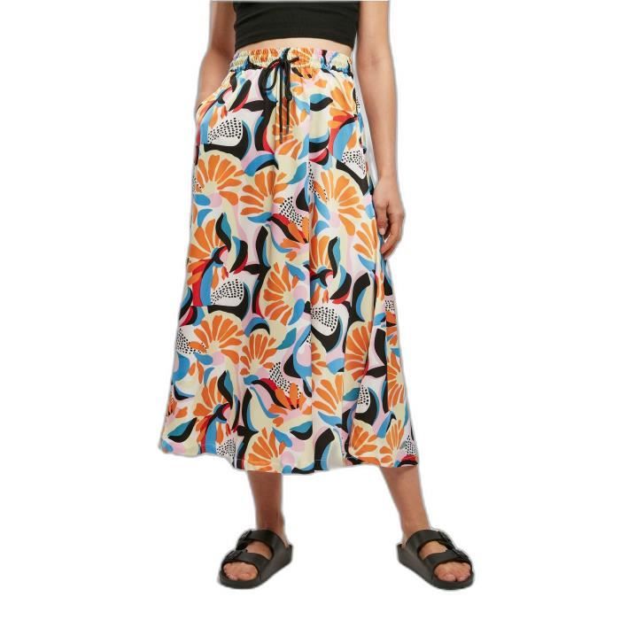 Jupe mi-longue - Urban Classics - Multicolore - Taille élastique - Poches latérales - Satin