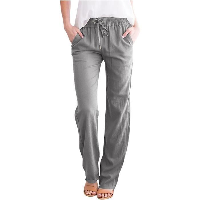 Pantalon Fluide Femme été - Taille Haute, élastique, Lin & Tencel, Poches, Jambe Large