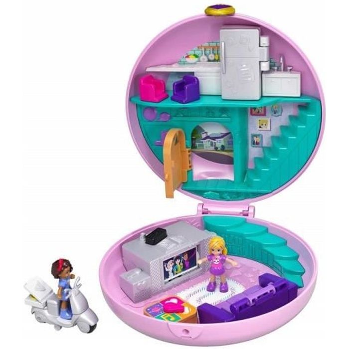 coffret polly pocket soiree pyjama avec donuts 2 figurines et un scooter - jouet fille