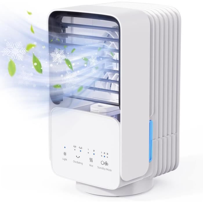 Mini Climatiseur Portable 4 En 1 USB – Refroidisseur D'Air Personnel, Ventilateur, Humidificateur & Purificateur – 3 Vitesses, 600 Ml, Blanc