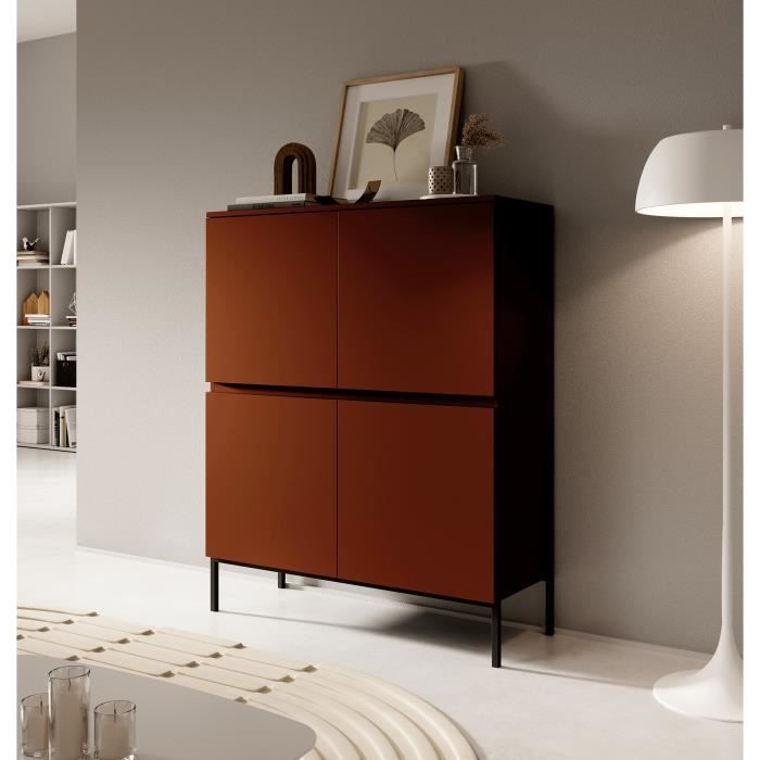 Buffet Haut - BEMMI - 4 portes 100 cm - Rouge brique