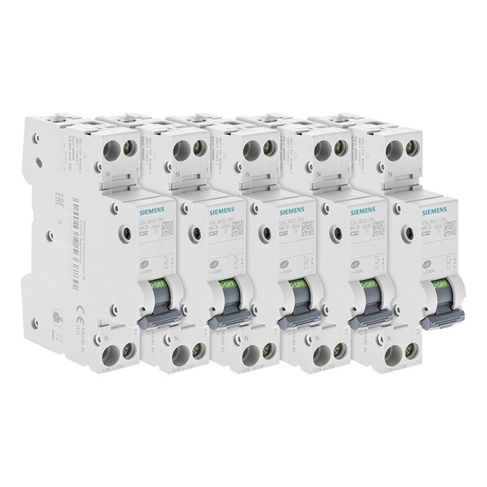 Lot de 5 Disjoncteurs électriques phase + neutre 32A