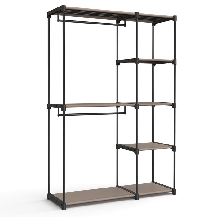 Armoire de Rangement avec Barres de Suspension Porte-vêtements Organisateur pour Vestiaire Chambre 43 x 124 x 182 cm Taupe