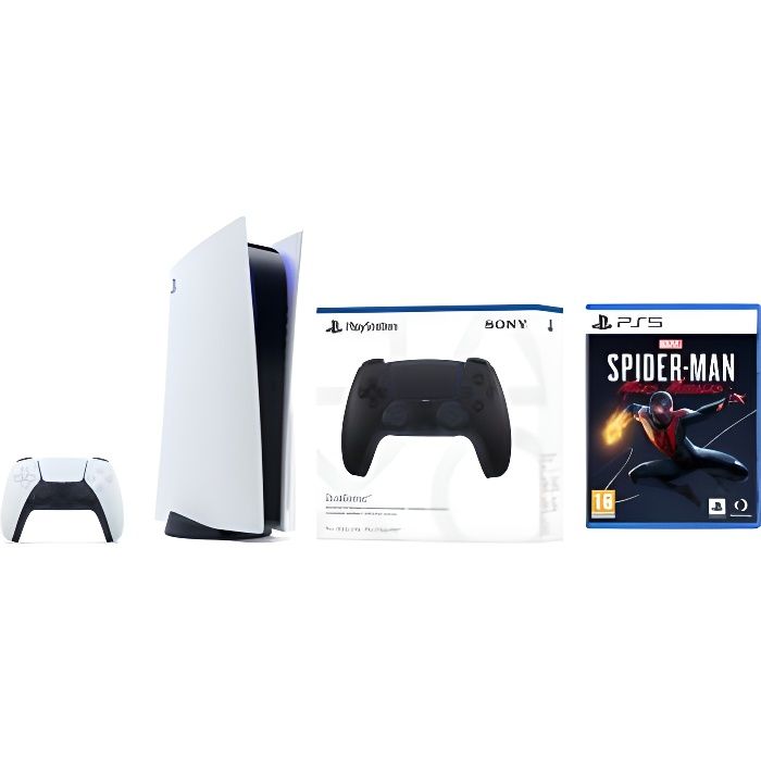 PACK Playstation 5 Edition Standard + 2ème manette Noire + Spider- Man Miles Morales