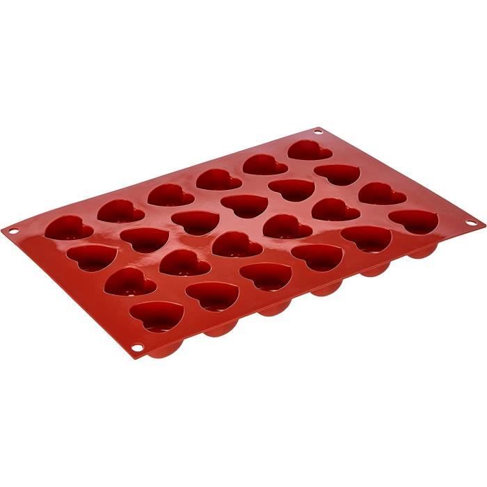 Silikomart Moule Cœur Savarin Petit – 24 Cavités En Silicone Terre Cuite – Pour Chocolats, Mini Gâteaux, Congélateur Et Four
