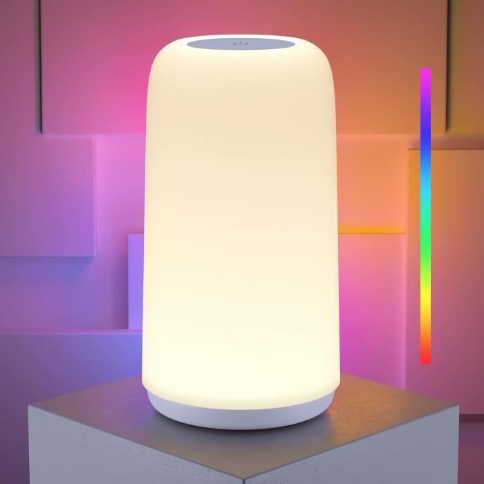 Lampe De Chevet Tactile RGB ROOTRO - 3 Intensités + Mode Couleurs - Design Moderne Pour Chambre & Bureau