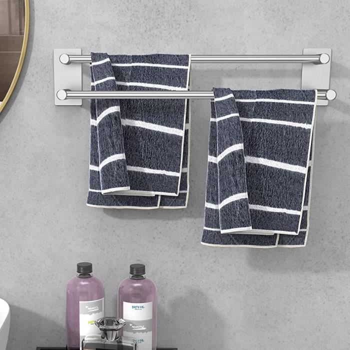 Porte-serviette Mural 70 Cm En Acier Inoxydable Noir - SUS304 Antirouille - Forte Capacité De Charge - Pour Salle De Bain Ou Cuisine
