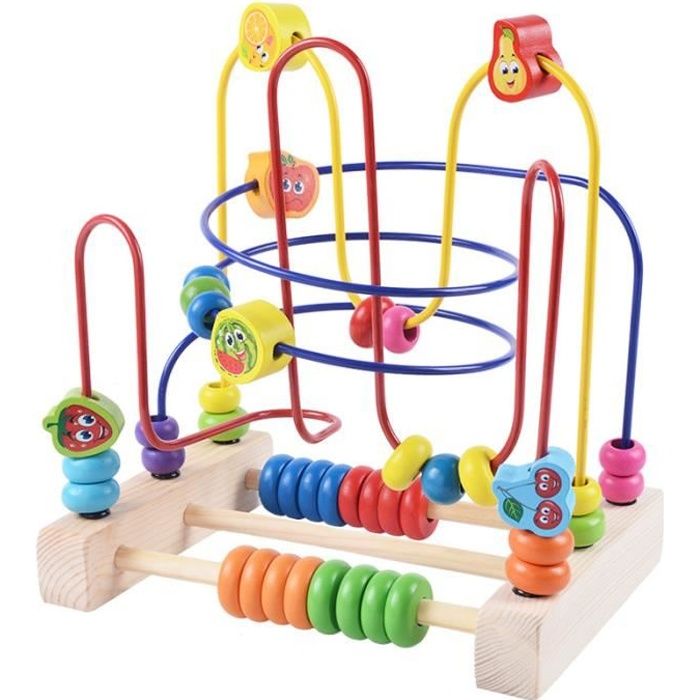 Circuit à Boule Enfant Boulier Montessori en Bois Jeux de Labyrinthe Fruit Perles Jouet Creatif Cadeau d'anniversaire Noël Fête