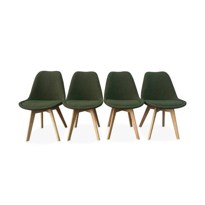 Lot de 4 chaises scandinaves NILS revêtement bouclette kaki. pieds bois de hêtre. chaise 1 place Lot de 4 chaises scandinaves NILS revêtement bouclette kaki. pieds bois de hêtre. chaise 1 place