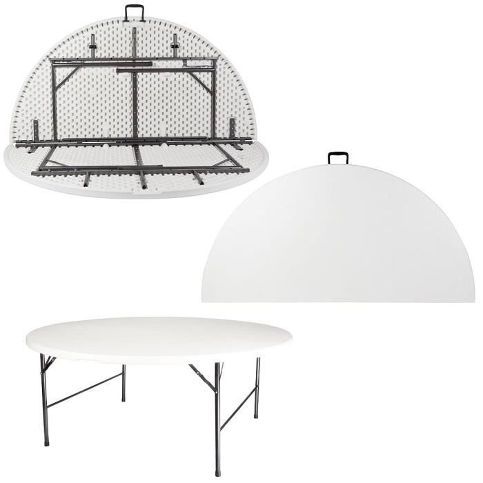 Table Ronde Pliante Interieur Exterieur 10 Personnes 180 Cm Blanc