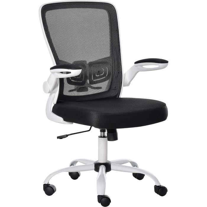 KERDOM Chaise de Bureau Ergonomique avec Accoudoirs Rembourrés et Rabattables, Pivotant à 360