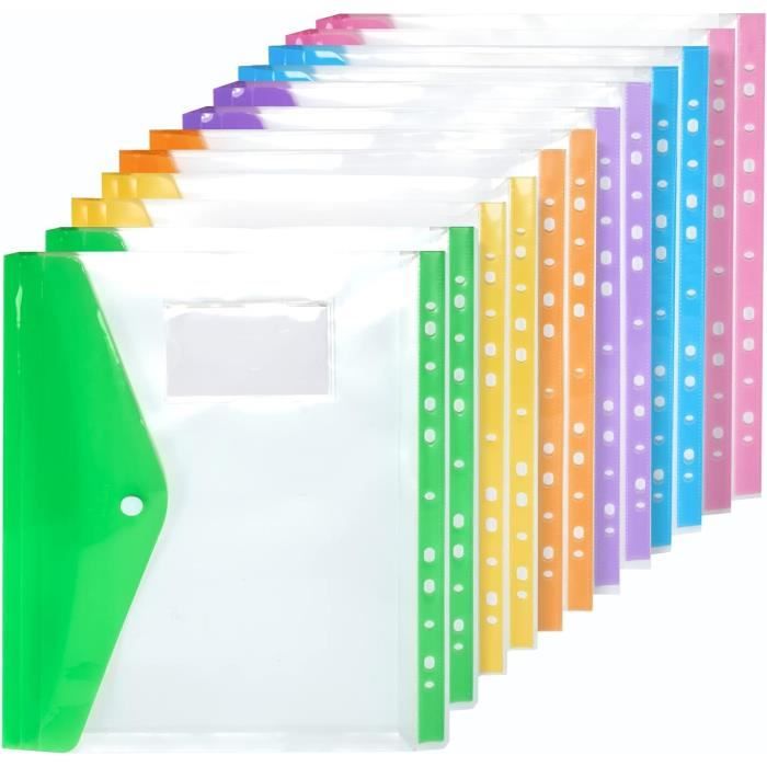 Pochettes Plastique A4 Imperméables – Lot De 48 Avec étiquettes, Perforées 11 Trous - 7