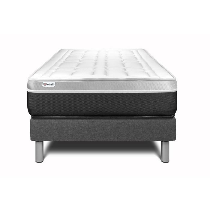Ensemble Matelas Sommier 120x190 cm - Sommier Gris (en kit) - Vital Soft Gris