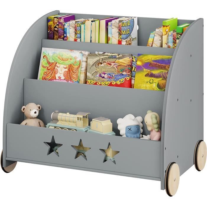 WOLTU Bibliothèque pour Enfants étagère à Jouets 3 Niveaux Organiser pour Livres avec Roues Gris WOLTU Bibliothèque pour Enfants étagère à Jouets 3 Niveaux Organiser pour Livres avec Roues Gris