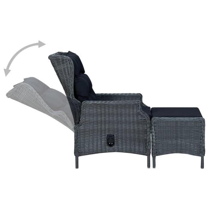 LesSaisons Chaise inclinable de jardin tabouret Résine tressée Gris ...
